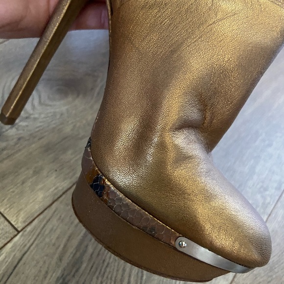 Gold Brian Atwood platform ankle booties - Picture 4 of 8